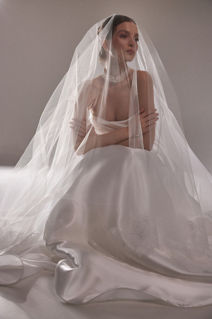 Two Tier Tulle Veil with Lace Trim - Desire