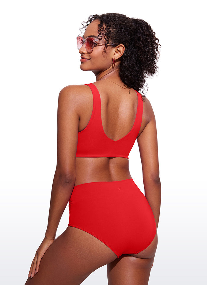 CRZ YOGA V Neck Bikini Padded Tops Swimsuit Deep Red