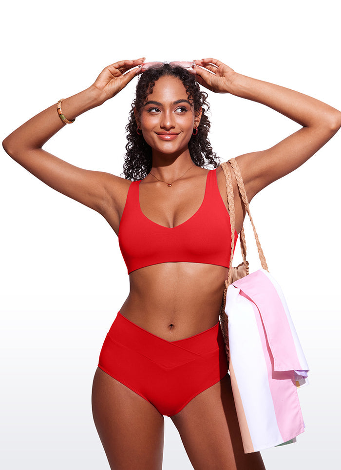 CRZ YOGA V Neck Bikini Padded Tops Swimsuit Deep Red