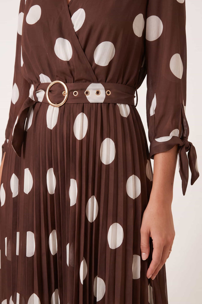 V Neck Pleat Spot Dress