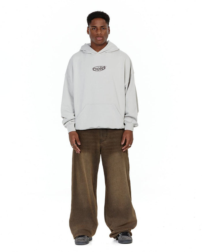 V2 PANTS FADED BROWN DENIM - faded brown baggy denim pants, front view on male model - Cold Culture #man
