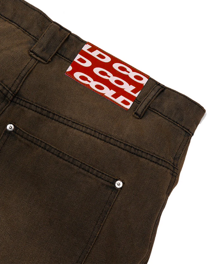 V2 PANTS FADED BROWN DENIM - faded brown baggy denim pants, detail close-up - Cold Culture