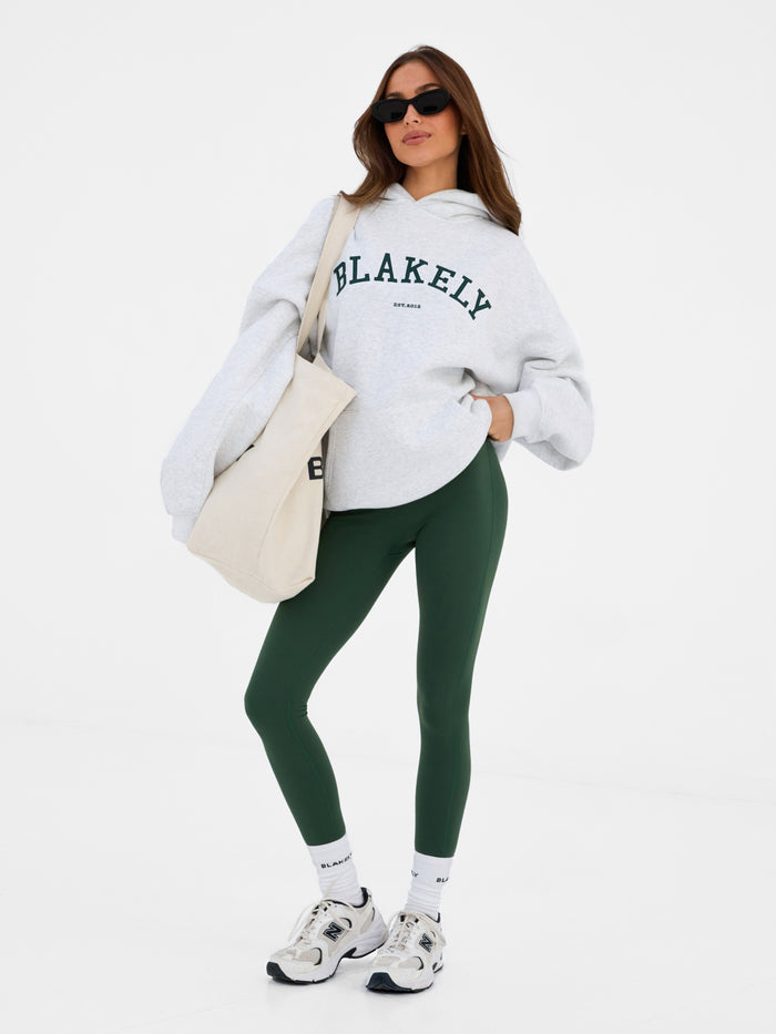 Varsity Oversized Hoodie - Marl White & Deep Green
