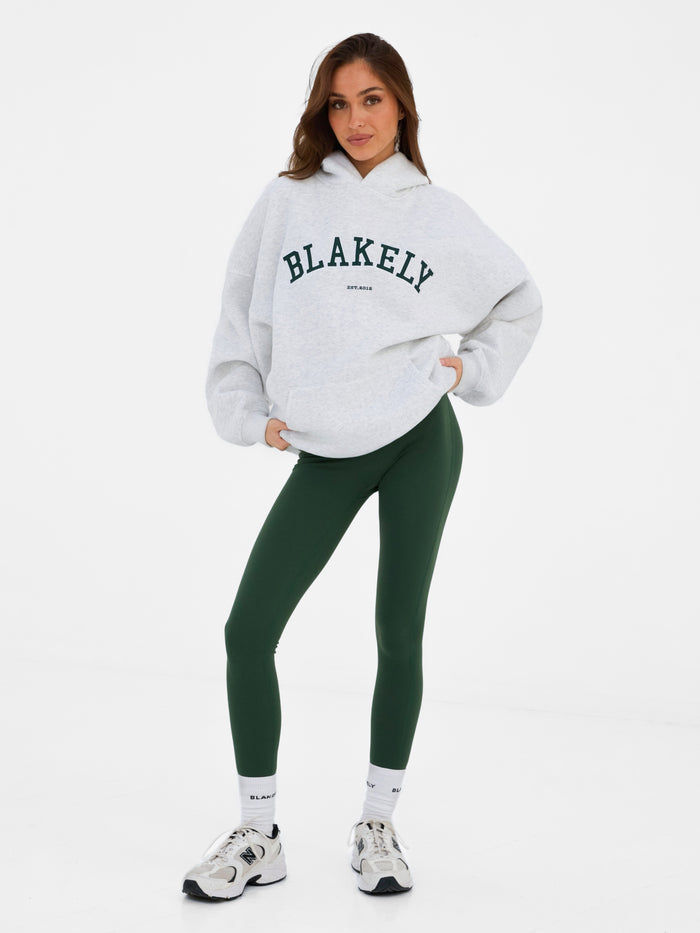 Varsity Oversized Hoodie - Marl White & Deep Green