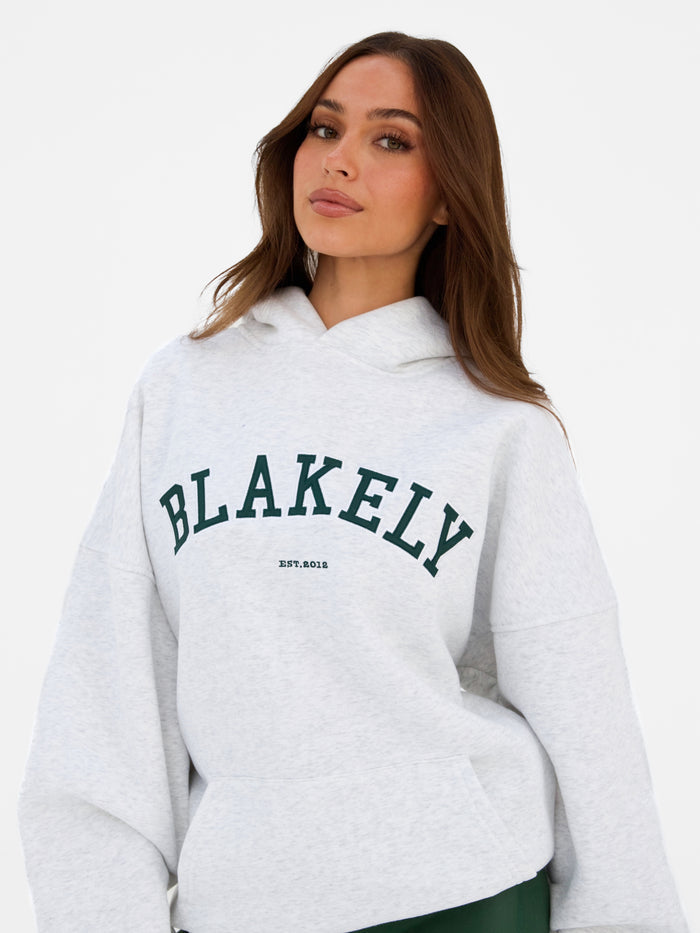 Varsity Oversized Hoodie - Marl White & Deep Green