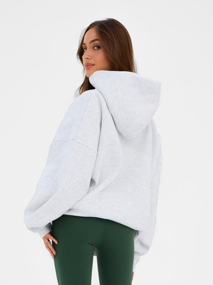 Varsity Oversized Hoodie - Marl White & Deep Green