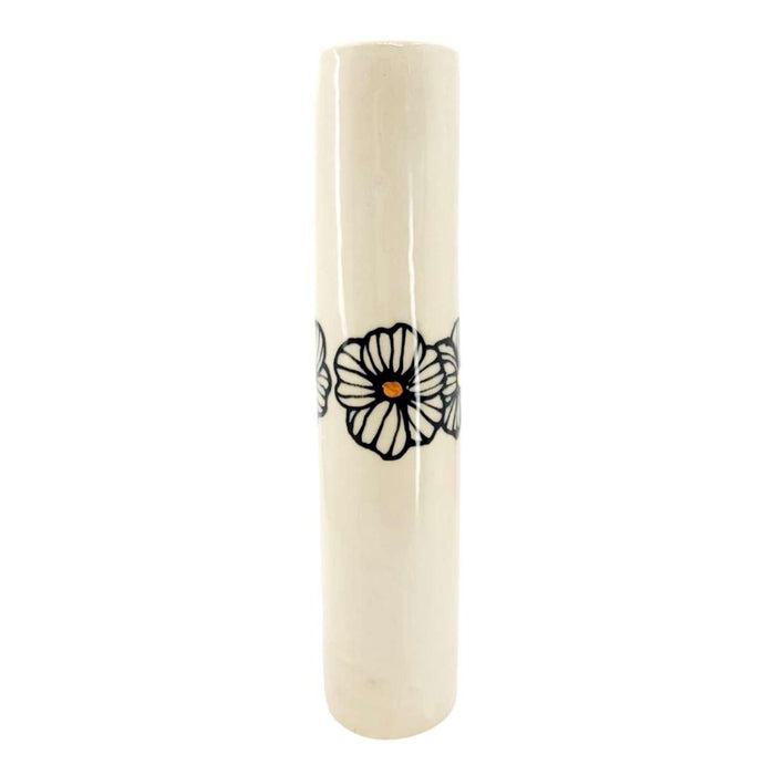 Vase - 8in Floral Cylinder with 22k Gold Accents by Hsieh Clay SF