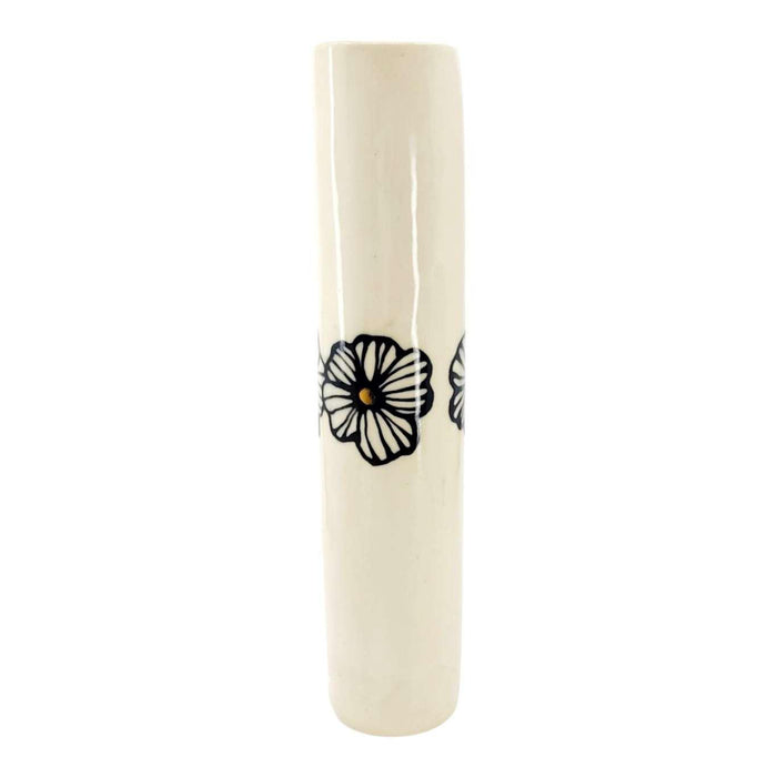Vase - 8in Floral Cylinder with 22k Gold Accents by Hsieh Clay SF