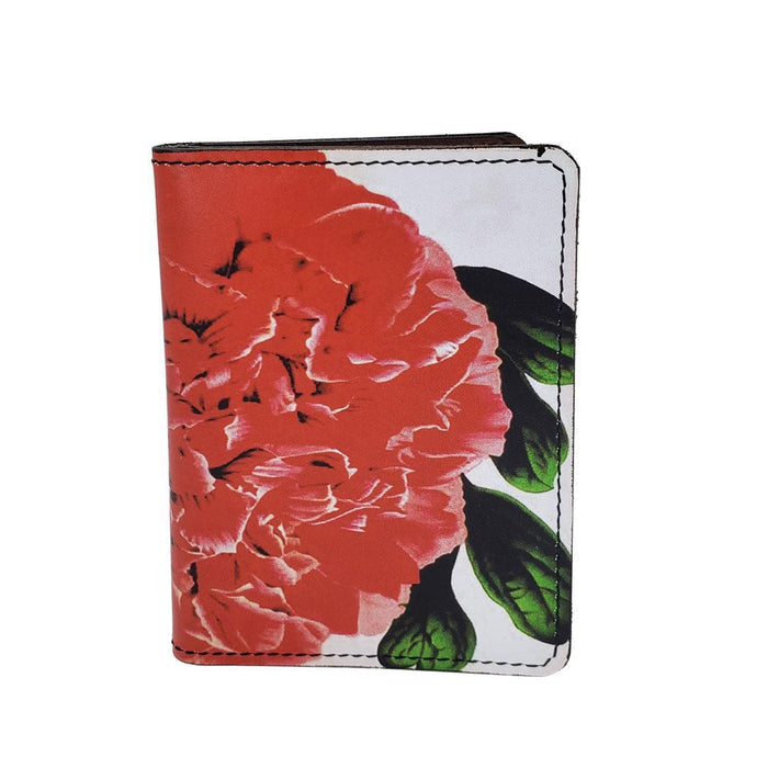 Vertical Leather Wallet - Red Flower (White) by Backerton