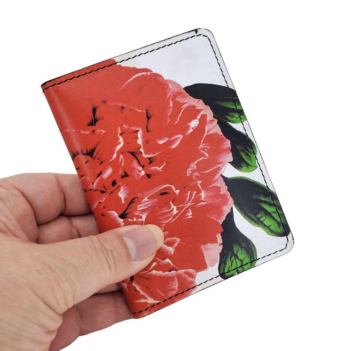 Vertical Leather Wallet - Red Flower (White) by Backerton