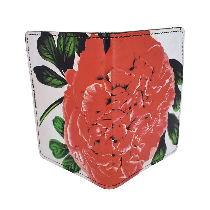 Vertical Leather Wallet - Red Flower (White) by Backerton