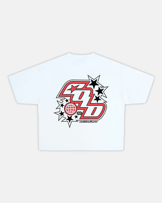 WALKER TEE WHITE - white graphic print tee, back view - Cold Culture