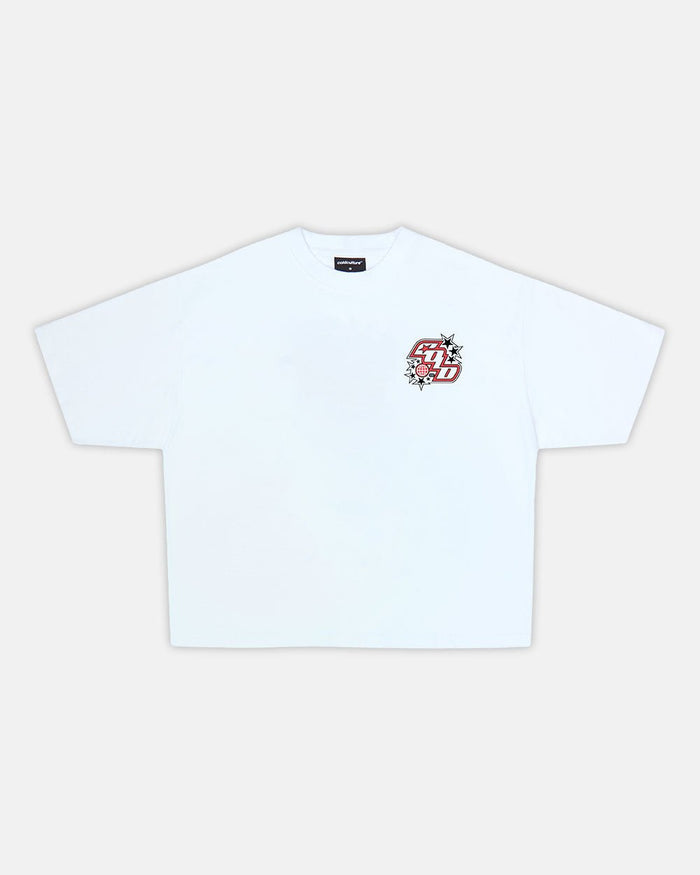 WALKER TEE WHITE - white graphic print tee, front view - Cold Culture