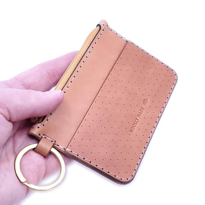 WOW08P2 $112 – Tan Perforated Half Zipper Coin Wallet