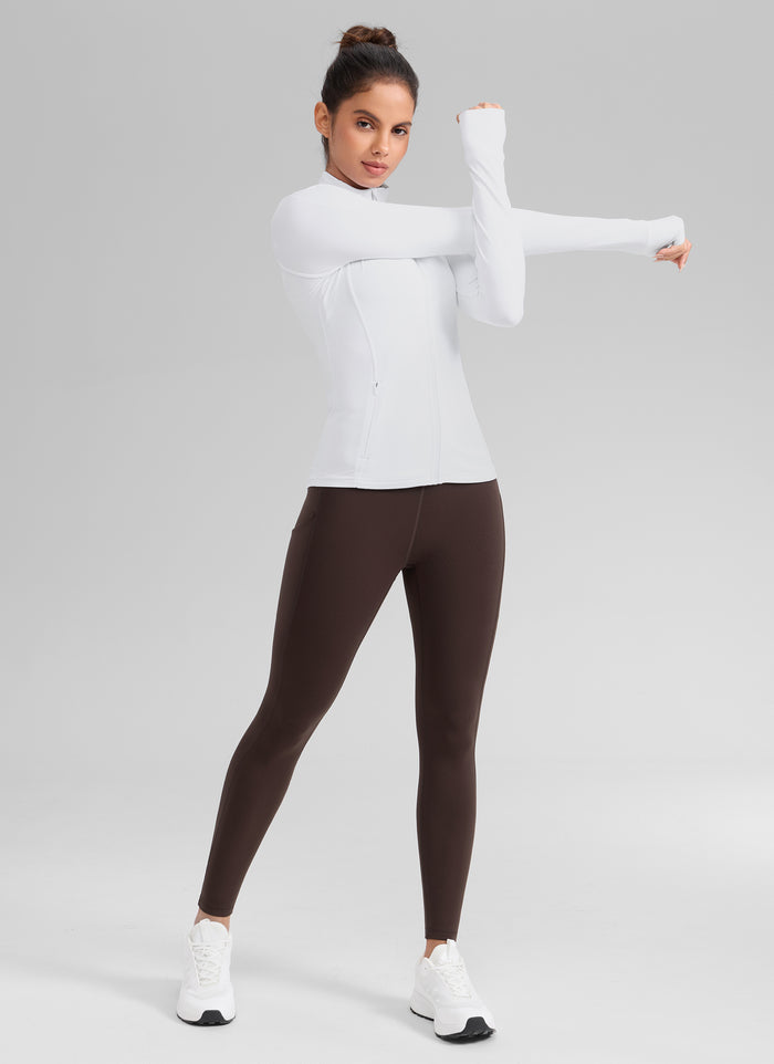 CRZ YOGA Women's Water-resistant Fleece Lined Pocket Leggings 28" Hot Fudge Brown
