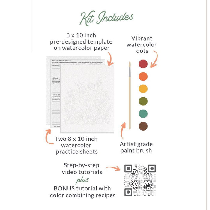 Watercolor Kit - Set of 6 Botanicals All in One Beginner Kit by Breathe People