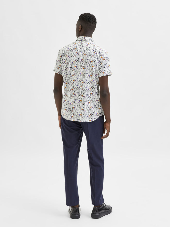 White Floral Organic Cotton Half Sleeves Shirt
