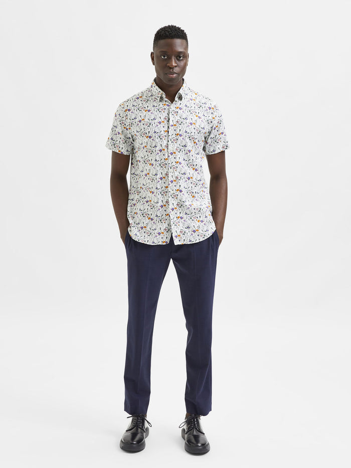 White Floral Organic Cotton Half Sleeves Shirt