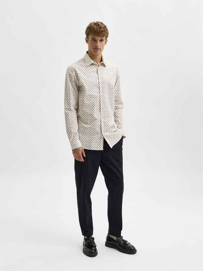 White Floral Printed Organic Cotton Full Sleeves Shirt