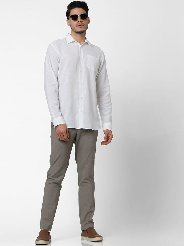 White Full Sleeves Linen Shirt