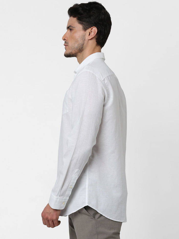 White Full Sleeves Linen Shirt