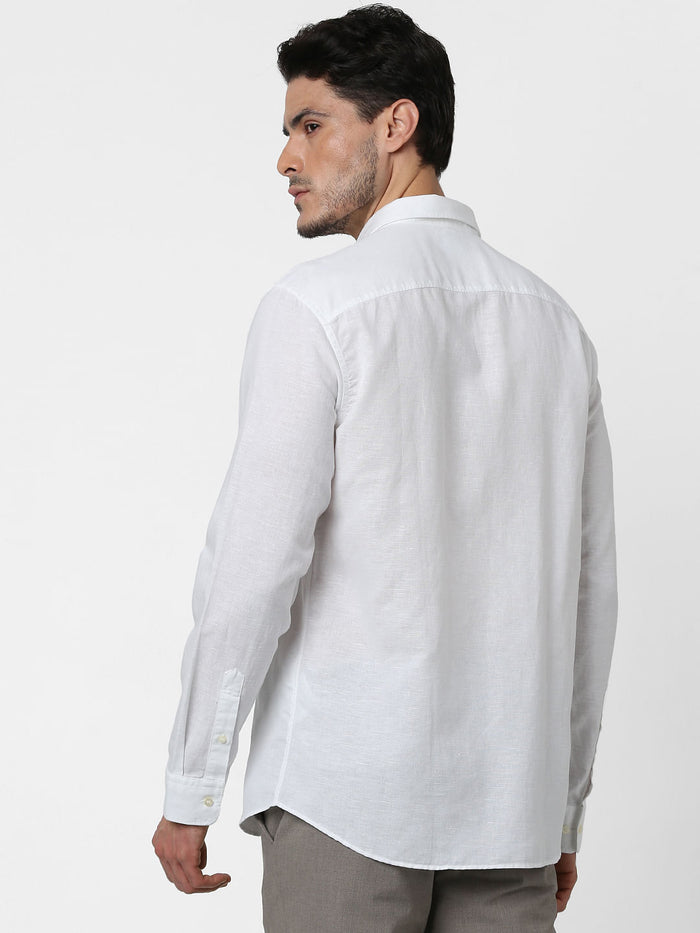 White Full Sleeves Linen Shirt