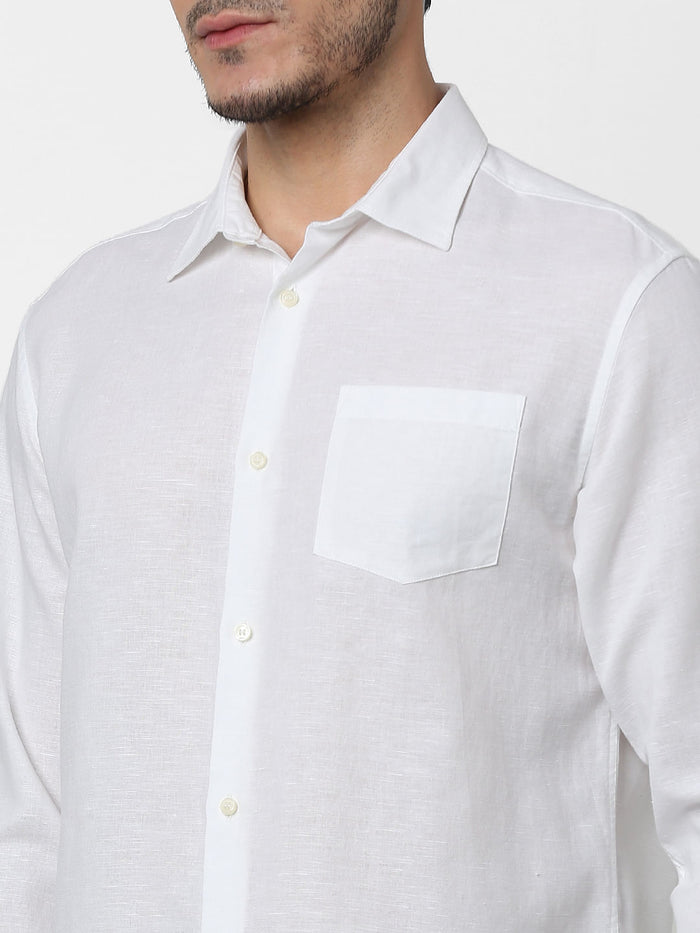 White Full Sleeves Linen Shirt