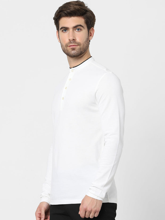 White Full Sleeves Polo Neck T-Shirt
