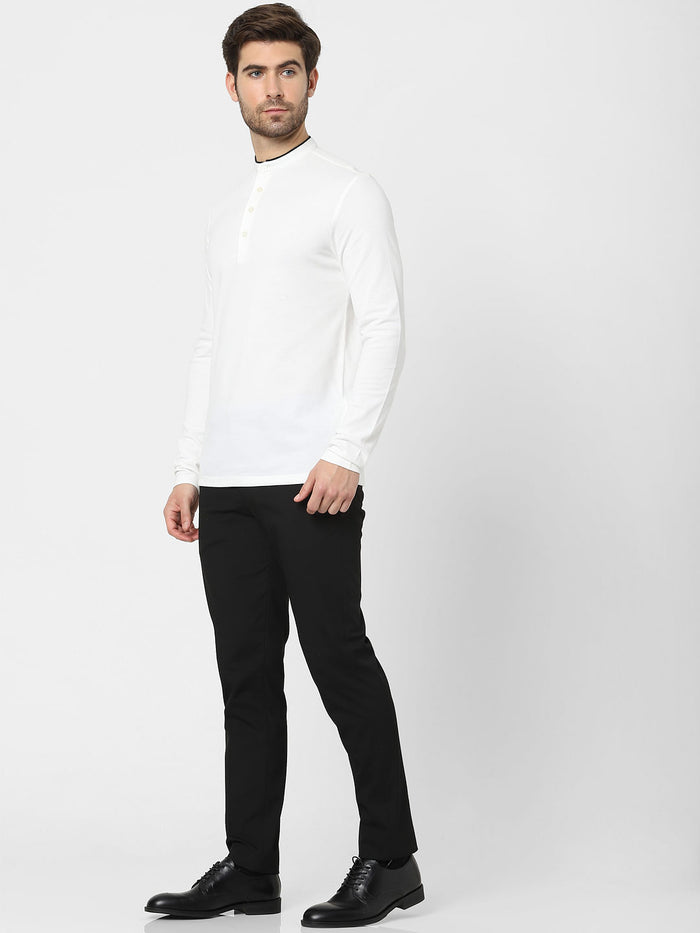 White Full Sleeves Polo Neck T-Shirt