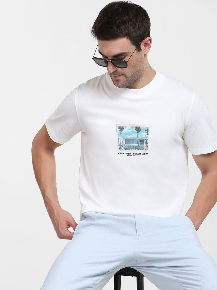 White Graphic Print Crew Neck T-Shirt