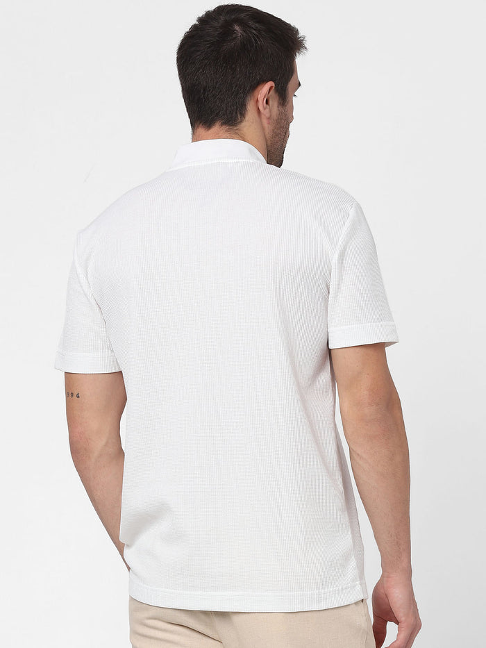 White Knit Polo Neck T-Shirt
