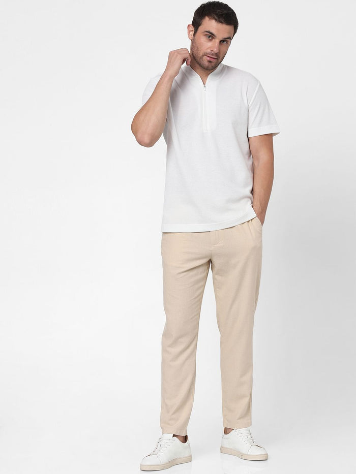 White Knit Polo Neck T-Shirt