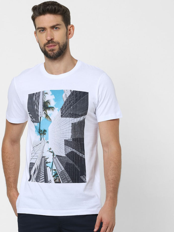 White Organic Cotton Graphic Crew Neck T-Shirt
