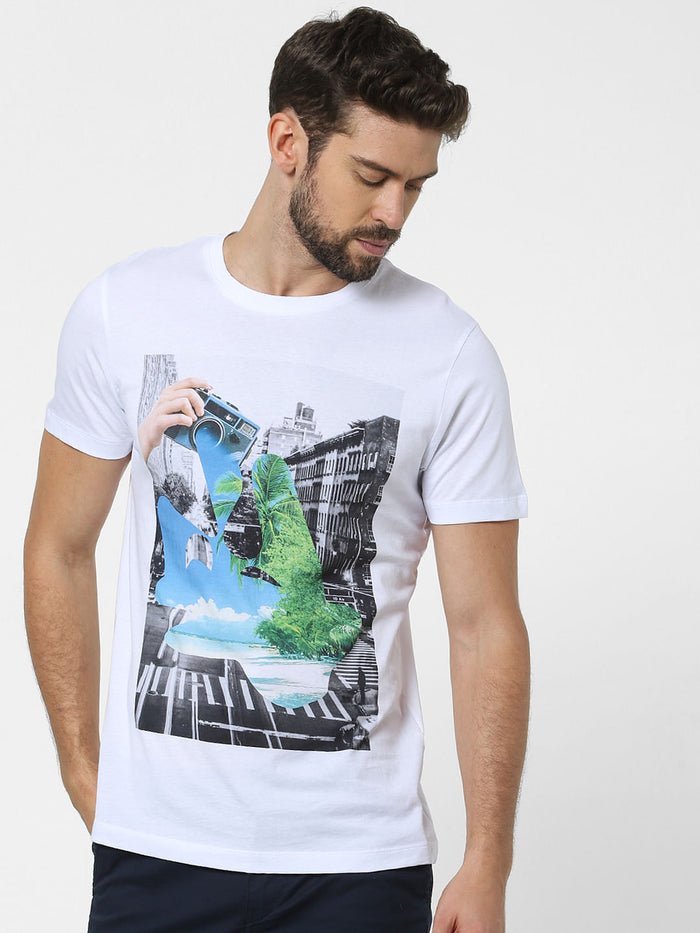 White Organic Cotton Graphic Crew Neck T-Shirt