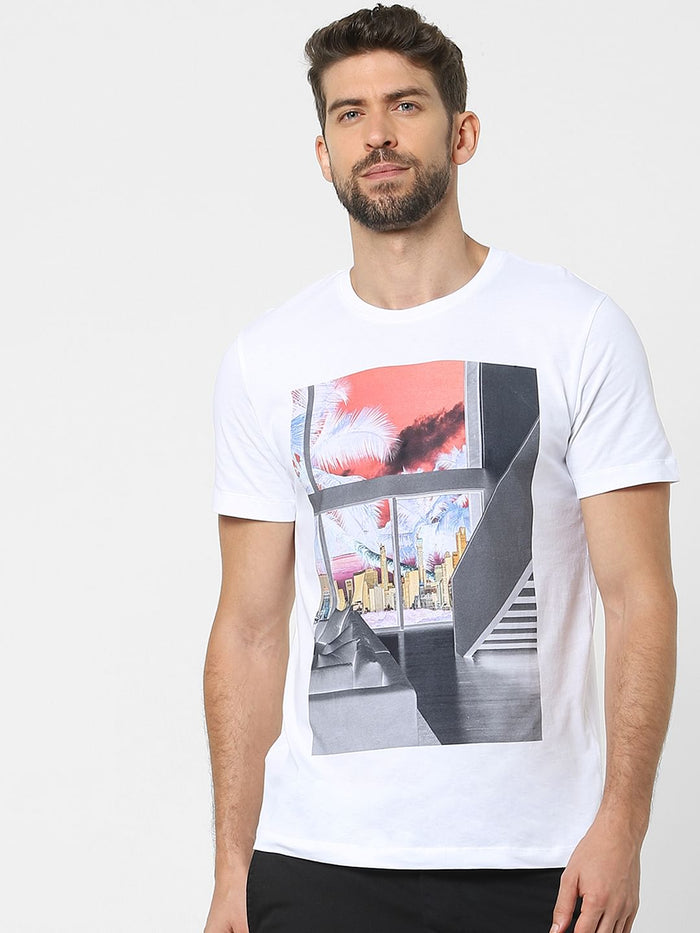 White Organic Cotton Graphic Crew Neck T-Shirt