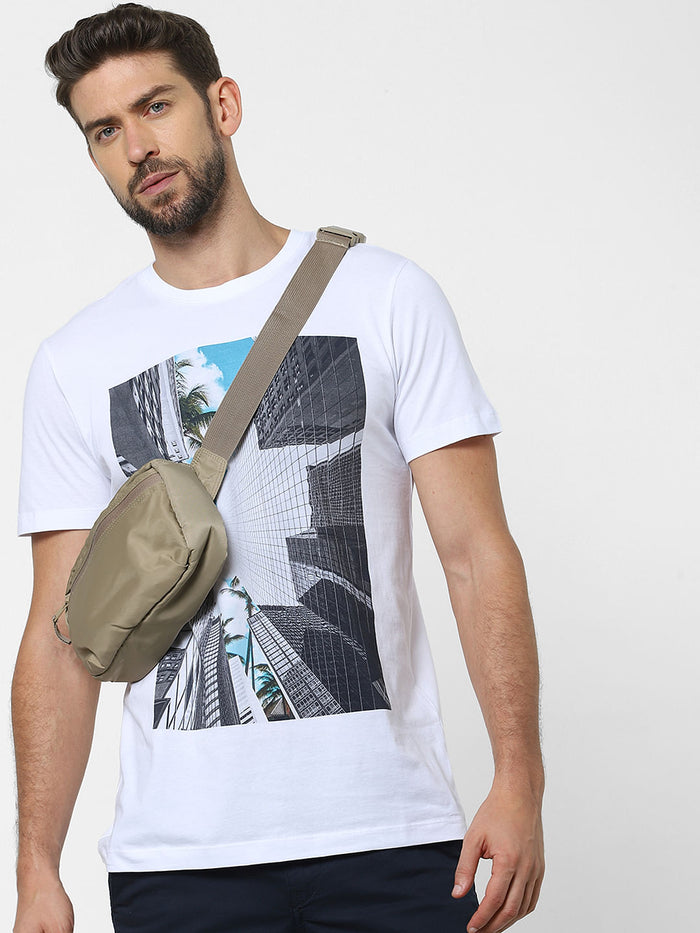White Organic Cotton Graphic Crew Neck T-Shirt