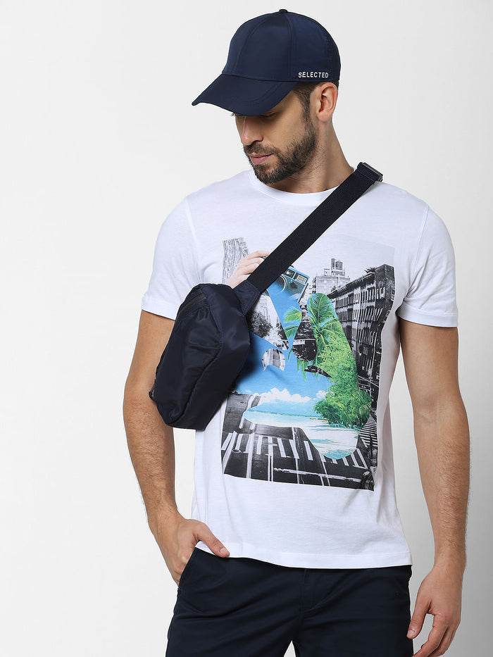 White Organic Cotton Graphic Crew Neck T-Shirt