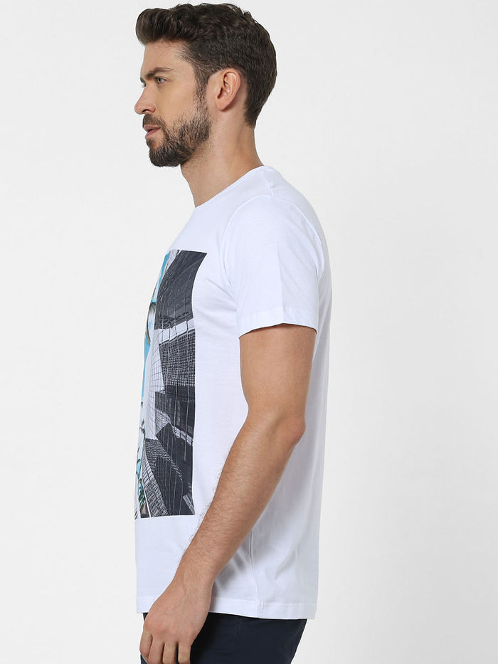 White Organic Cotton Graphic Crew Neck T-Shirt