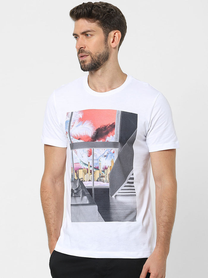 White Organic Cotton Graphic Crew Neck T-Shirt