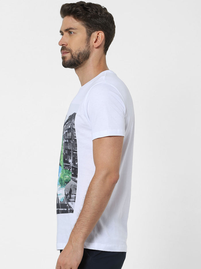 White Organic Cotton Graphic Crew Neck T-Shirt
