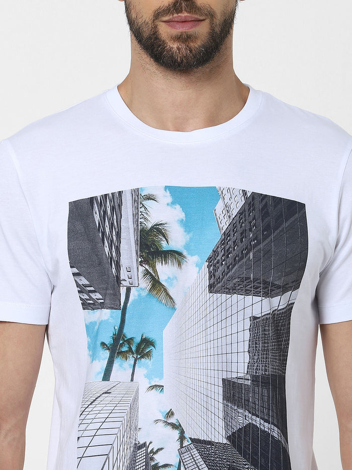 White Organic Cotton Graphic Crew Neck T-Shirt