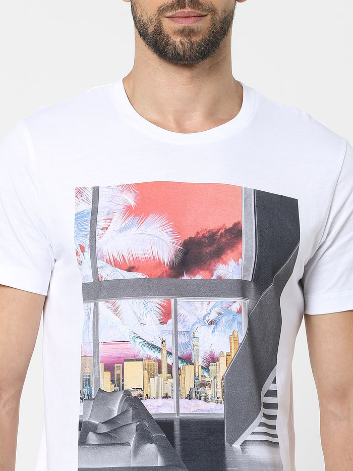 White Organic Cotton Graphic Crew Neck T-Shirt