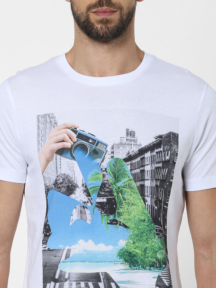 White Organic Cotton Graphic Crew Neck T-Shirt