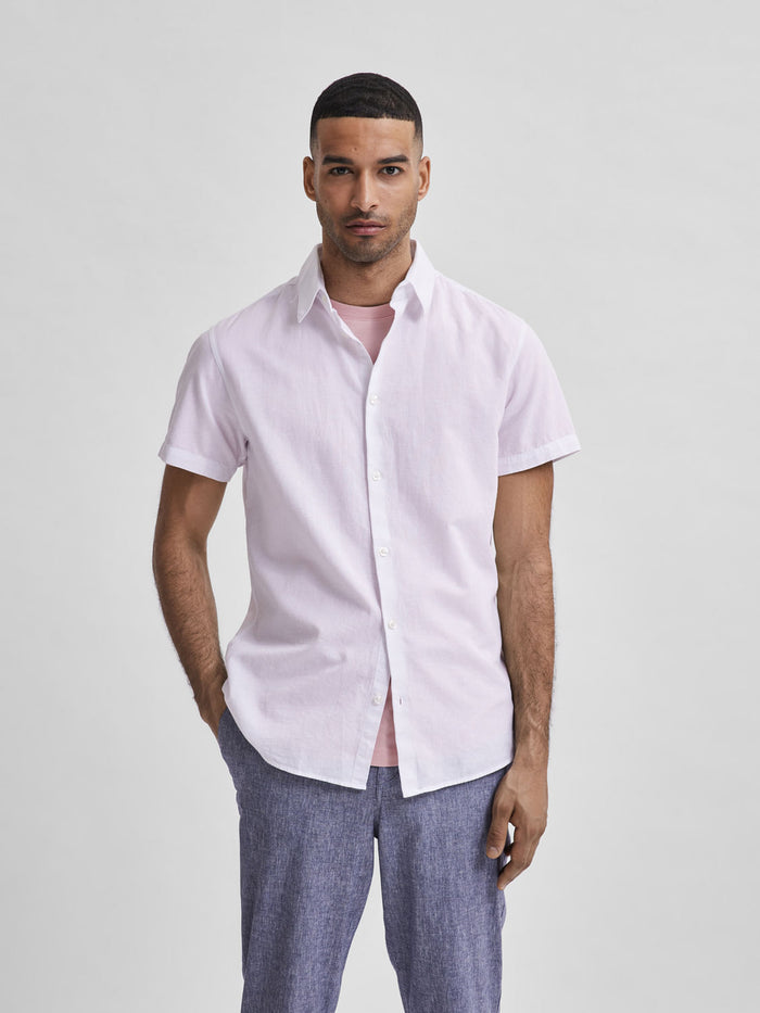 White Organic Cotton & Linen Blend Half Sleeves Shirt