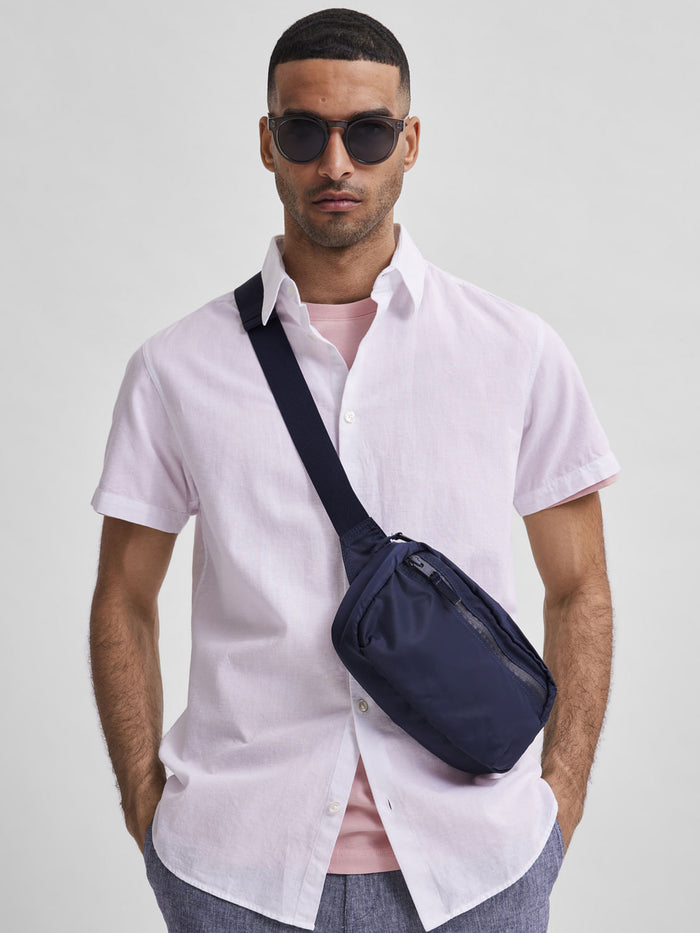 White Organic Cotton & Linen Blend Half Sleeves Shirt