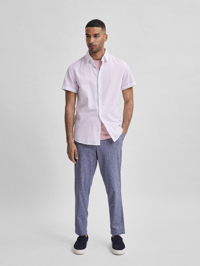 White Organic Cotton & Linen Blend Half Sleeves Shirt