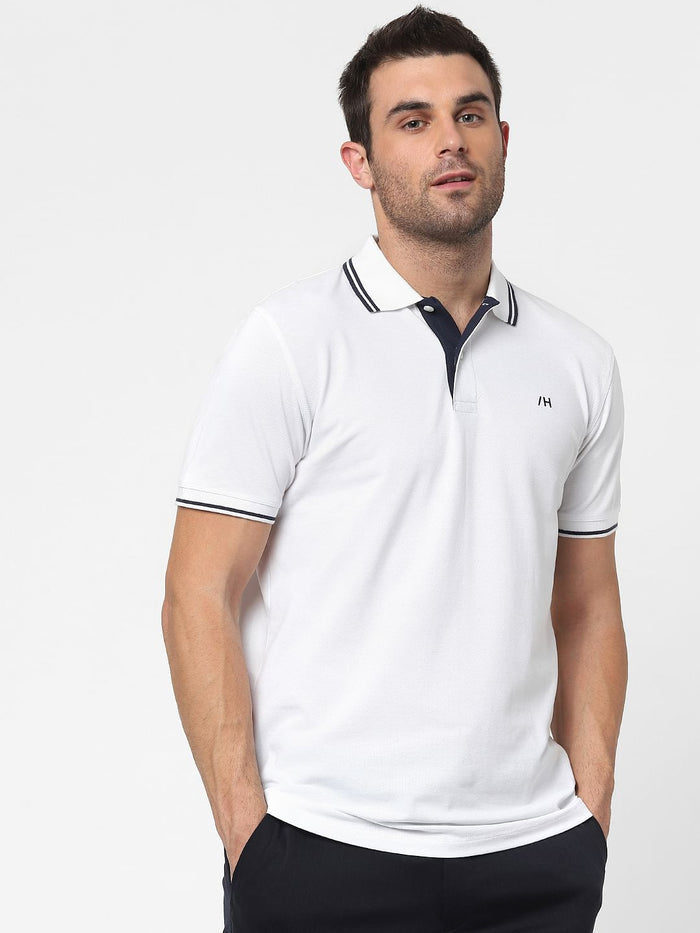 White Organic Cotton Polo Neck T-Shirt