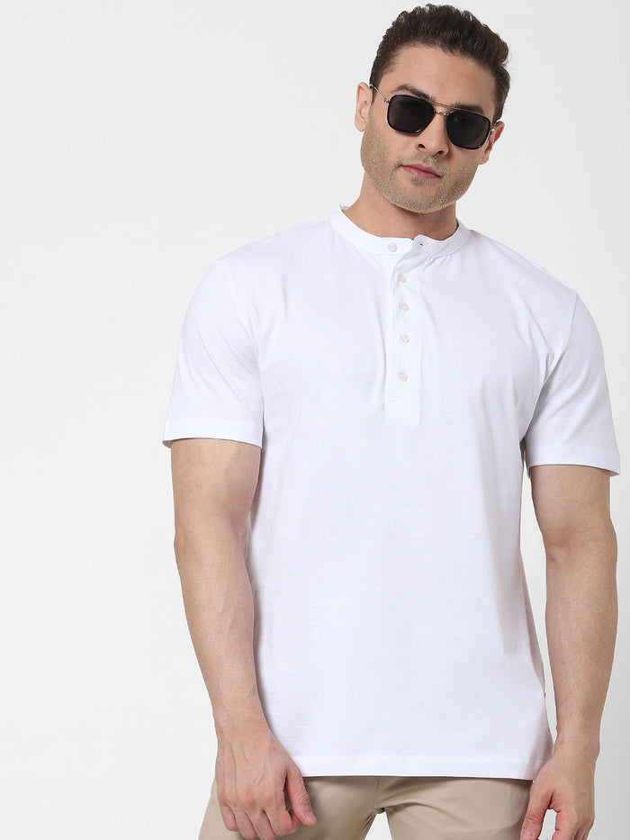 White Organic Cotton Polo Neck T-Shirt