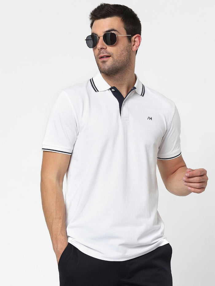 White Organic Cotton Polo Neck T-Shirt