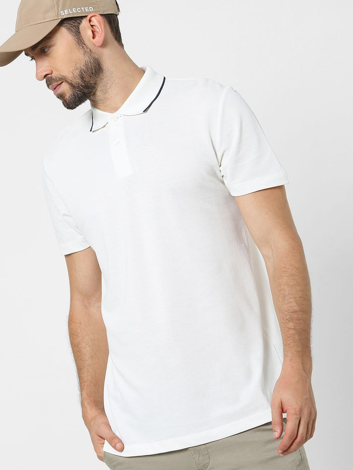White Organic Cotton Polo Neck T-Shirt